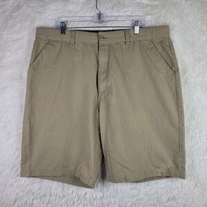 Vtg No Fear Mens 40 Tan Pinstripe Chino Shorts 90s Y2K Skate Punk Spell Out